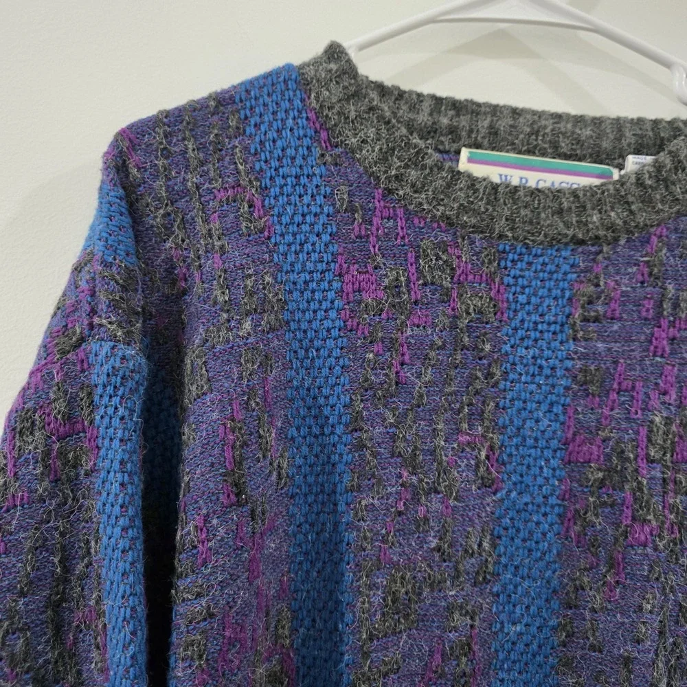 Vintage Mens Cosby Sweater Size XL Purple Blue Knit Retro Striped‎ Crew Neck